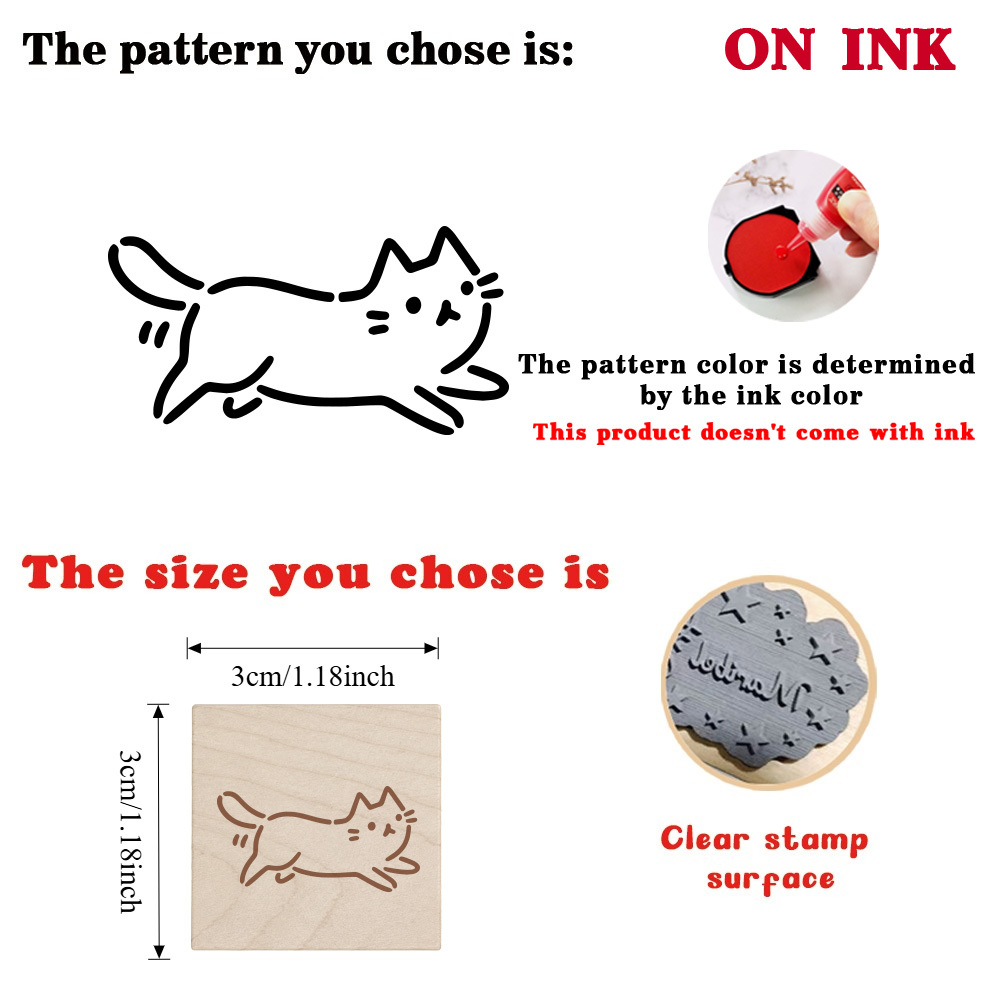 Cute Running Kitten Square Wooden Rubber Stamp for DIY Projects